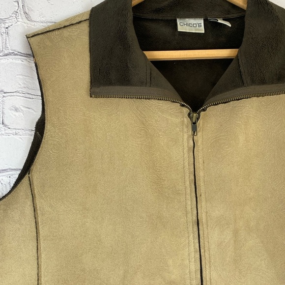 Chicos Tan Suede Paisley Embossed Vest size XL - Picture 6 of 10